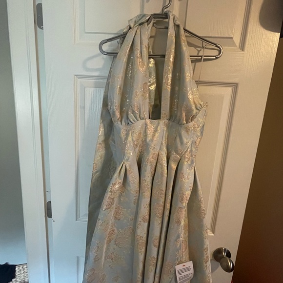 ASOS halter neck mini jacquard swing dress in blue floral sz 10 - Picture 3 of 4